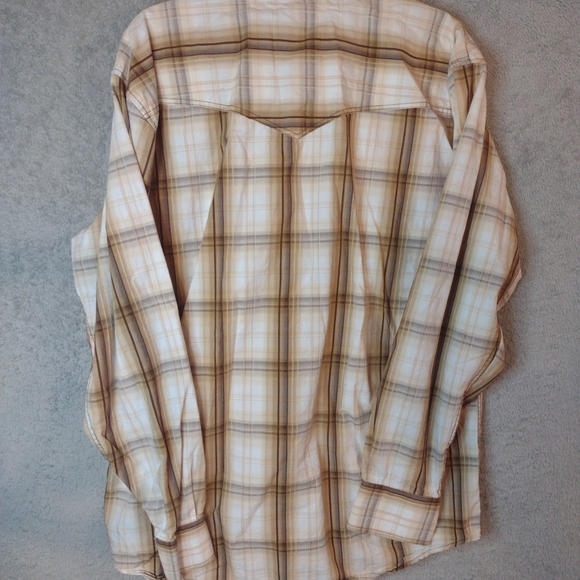Cowboy Legend Pearl Snap Shirt Mens XL Brown Tan Plaid Flip Cuff Western Rodeo - Picture 3 of 3